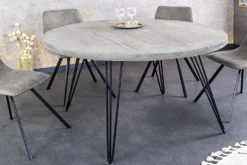 Runder Esstisch SCORPION 80cm grau Mangoholz massiv schwarze Metallbeine Hairpin Legs