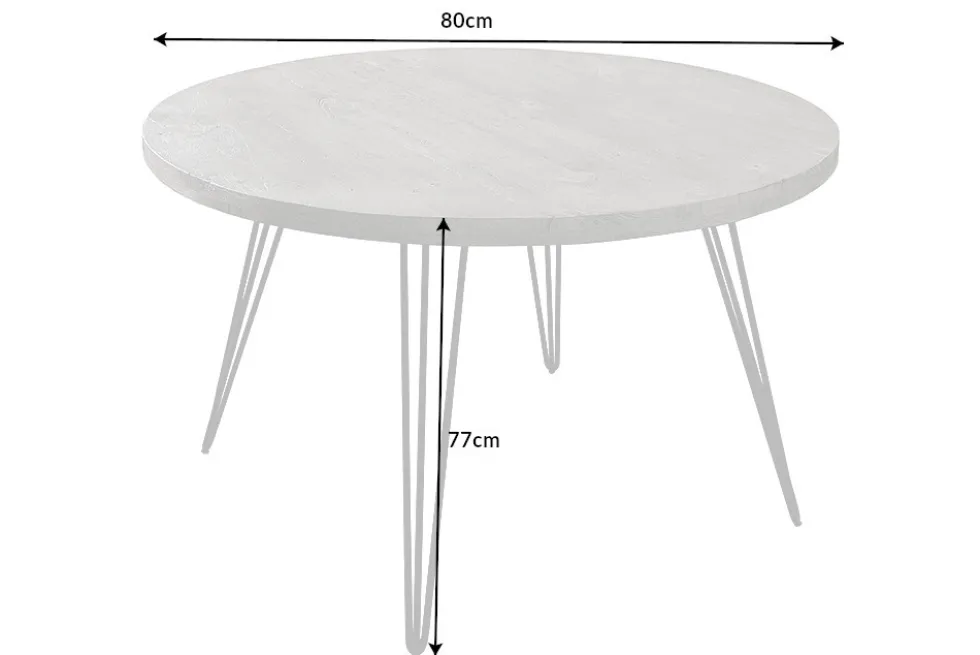 Runder Esstisch SCORPION 80cm grau Mangoholz massiv schwarze Metallbeine Hairpin Legs