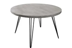Runder Esstisch SCORPION 120cm grau Mangoholz massiv schwarze Metallbeine Hairpin Legs
