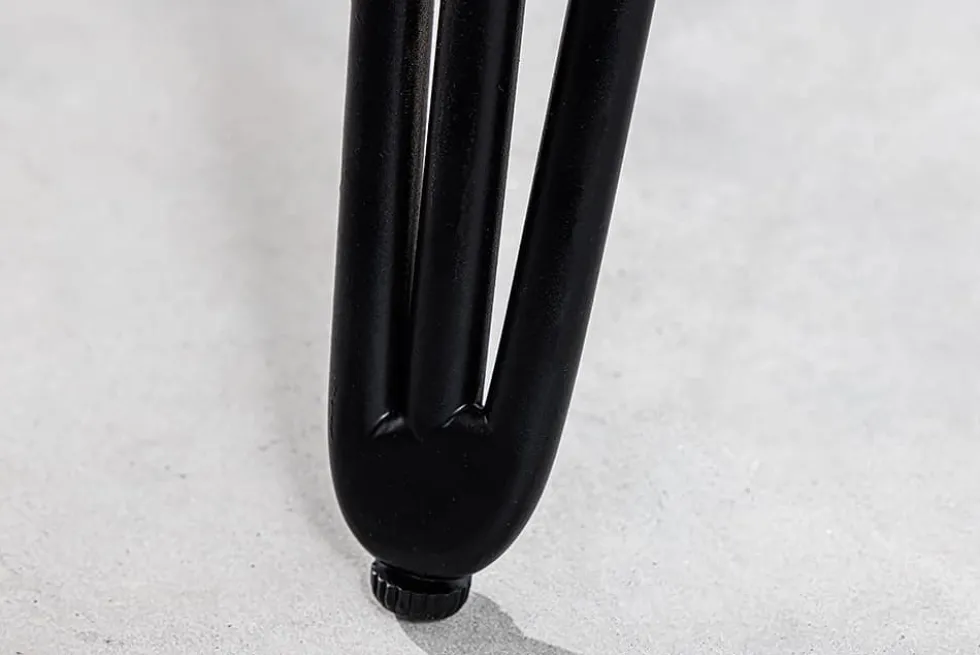 Runder Esstisch SCORPION 120cm grau Mangoholz massiv schwarze Metallbeine Hairpin Legs