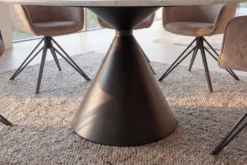 Runder Esstisch SIGNATURE 135cm weiß Marmor Keramik schwarzes Metallgestell Säulenfuß