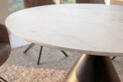 Runder Esstisch SIGNATURE 135cm weiß Marmor Keramik schwarzes Metallgestell Säulenfuß