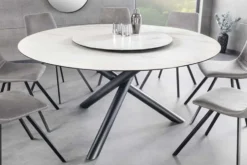 Runder Esstisch SPIN 150cm weiß mit 360° drehbarer Servierplatte Marmor Keramik schwarz