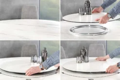 Runder Esstisch SPIN 150cm weiß mit 360° drehbarer Servierplatte Marmor Keramik schwarz