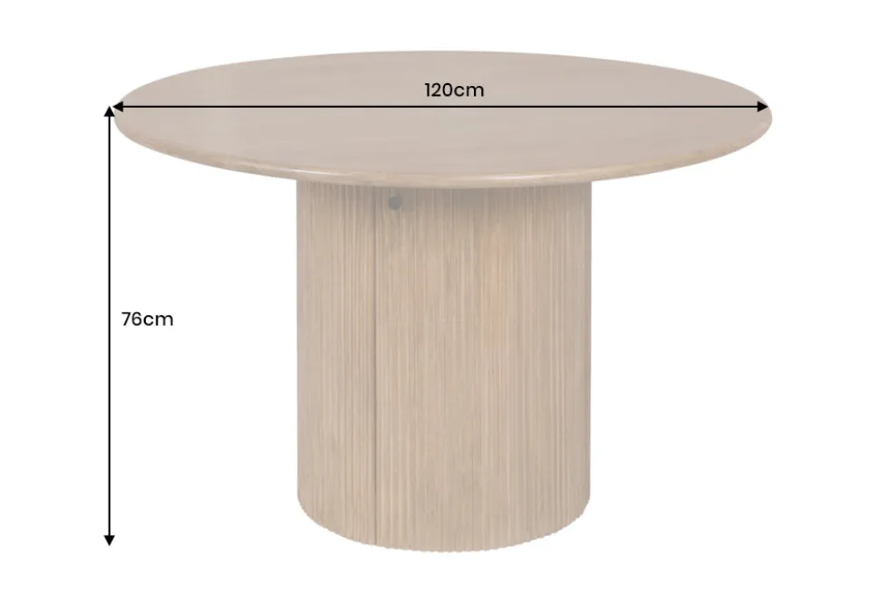 Runder Esstisch TRES CHIC 120cm braun Mangoholz Massivholz mit Stauraum
