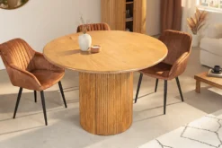 Runder Esstisch TRES CHIC 120cm braun Mangoholz Massivholz mit Stauraum