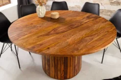 Runder Esstisch TRES CHIC 120cm braun Sheeshamholz stone finish massiv mit Säulenfuß