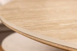 Runder Esstisch UNIQUE 120cm natur hellbraun Eiche Keramik Travertin Säulenfuß