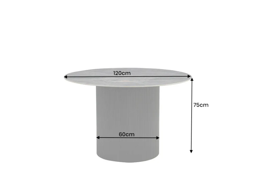 Runder Esstisch UNIQUE 120cm schwarz Keramik mit Säulenfuß