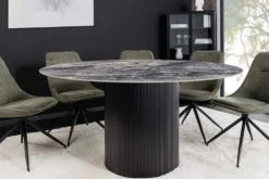 Runder Esstisch UNIQUE 120cm schwarz Keramik mit Säulenfuß