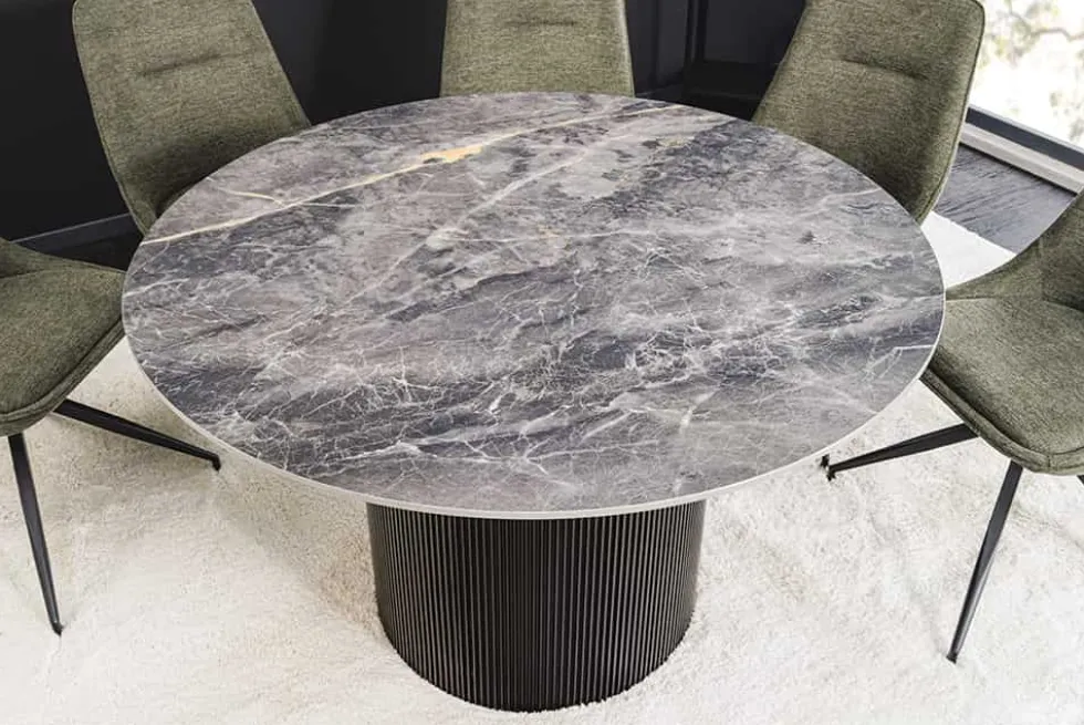 Runder Esstisch UNIQUE 120cm schwarz Keramik mit Säulenfuß
