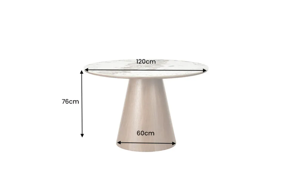 Runder Esstisch UNIQUE 120cm weiß grau braun Pandora Keramik Walnuss Säulenfuß