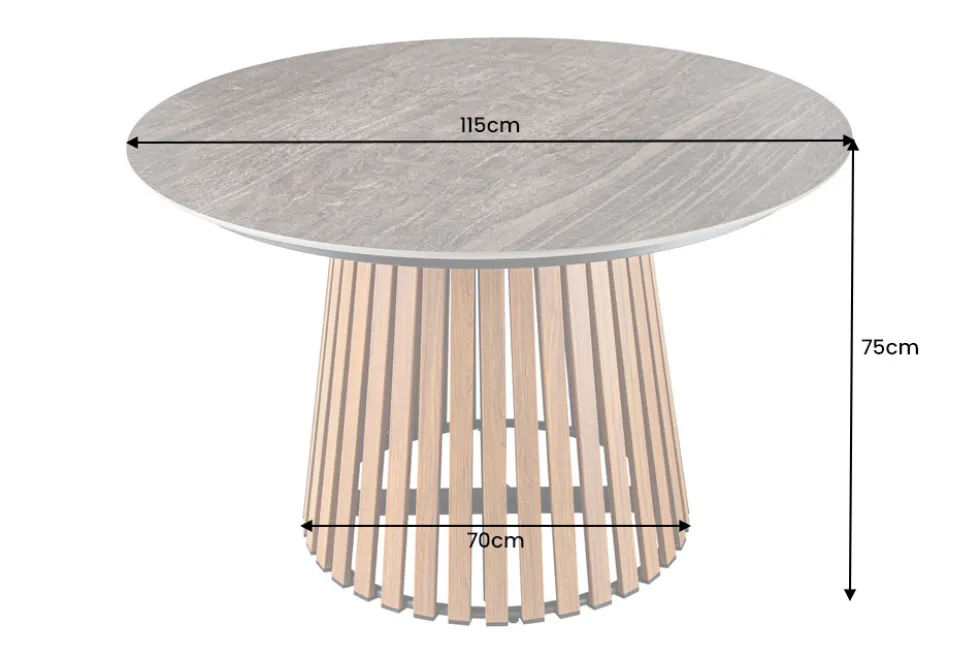 Runder Esstisch VALHALLA 115cm Keramik Lamellen-Design Indoor Outdoor