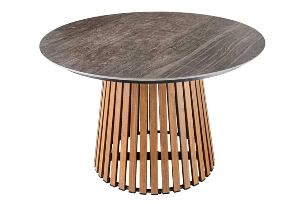 Runder Esstisch VALHALLA 115cm Keramik Lamellen-Design Indoor Outdoor
