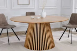 Runder Esstisch VALHALLA WOOD 120cm natur Eichenholz Säulenfuß