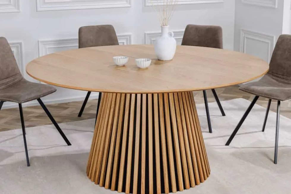 Runder Esstisch VALHALLA WOOD 140cm natur Eichenholz Säulenfuß