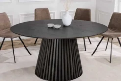 Runder Esstisch VALHALLA WOOD 120cm schwarz Eichenholz Säulenfuß