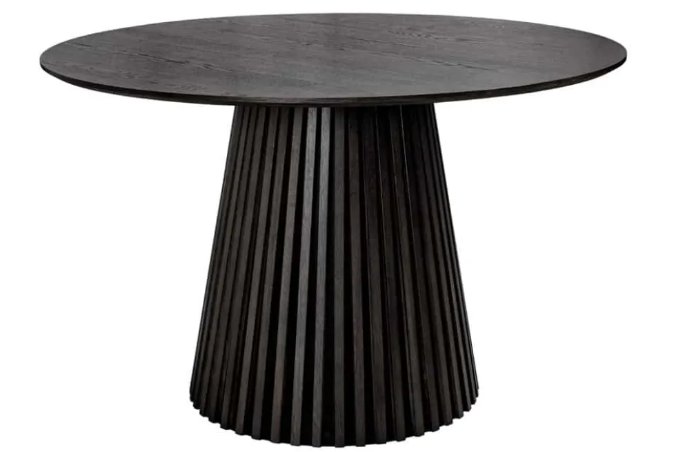 Runder Esstisch VALHALLA WOOD 120cm schwarz Eichenholz Säulenfuß