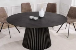 Runder Esstisch VALHALLA WOOD 120cm schwarz Eichenholz Säulenfuß