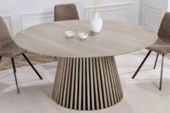Runder Esstisch VALHALLA WOOD 120cm grau Eichenholz Säulenfuß