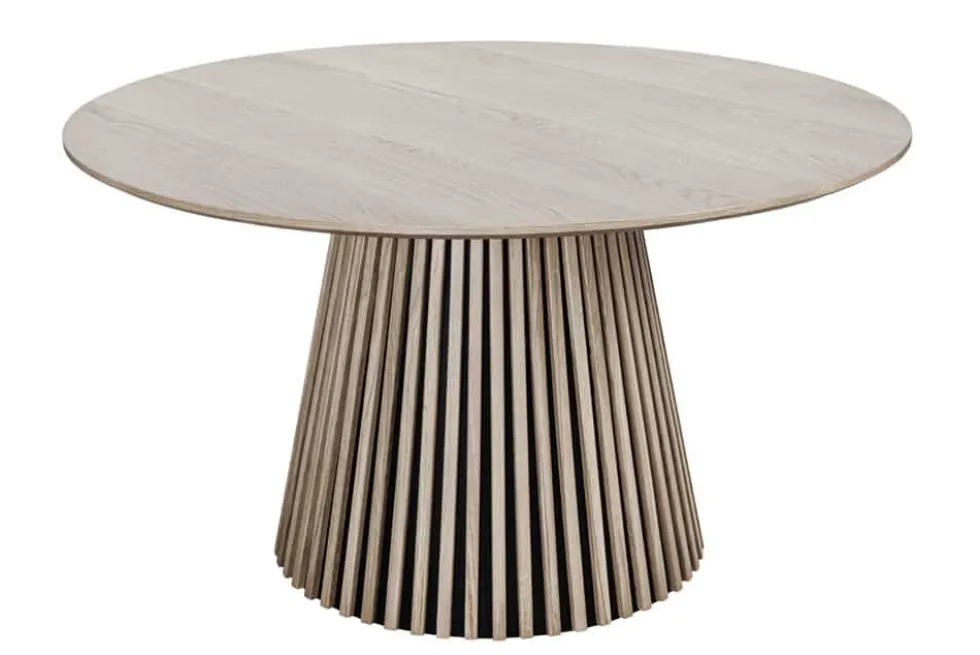 Runder Esstisch VALHALLA WOOD 120cm grau Eichenholz Säulenfuß