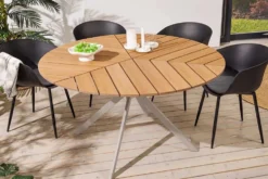 Runder Gartentisch DESIGNO 120cm natur Holz-Design greige Metall In- und Outdoor