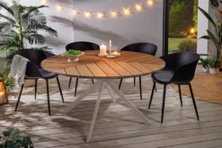 Runder Gartentisch DESIGNO 120cm natur Holz-Design greige Metall In- und Outdoor