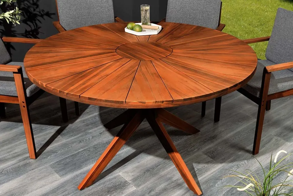 Runder Gartentisch KOPENHAGEN 140cm braun Akazienholz honey finish wetterfest