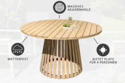 Runder Gartentisch KOPENHAGEN 120cm natur Akazie Massivholz In- und Outdoor wetterfest