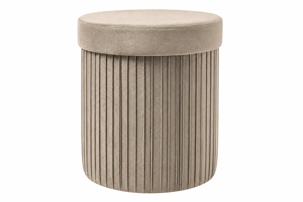 Runder Hocker ÉLAN 40cm champagner greige Samt faltbar mit Stauraum