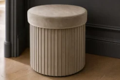 Runder Hocker ÉLAN 40cm champagner greige Samt faltbar mit Stauraum