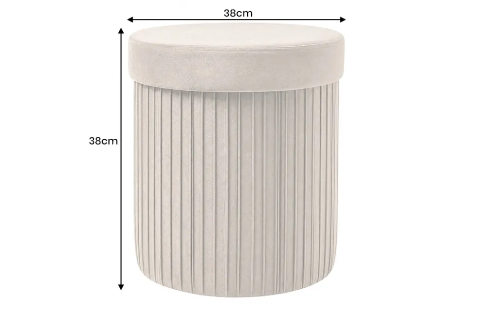 Runder Hocker ÉLAN 40cm champagner greige Samt faltbar mit Stauraum