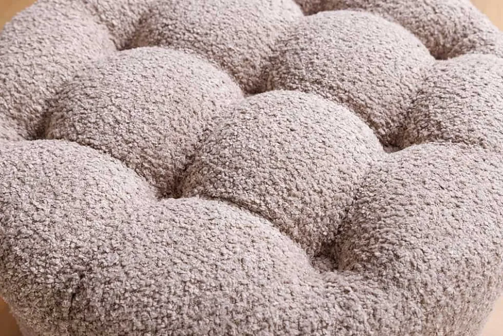 Runder Hocker MODERN BAROCK 50cm champagner Bouclé mit Stauraum