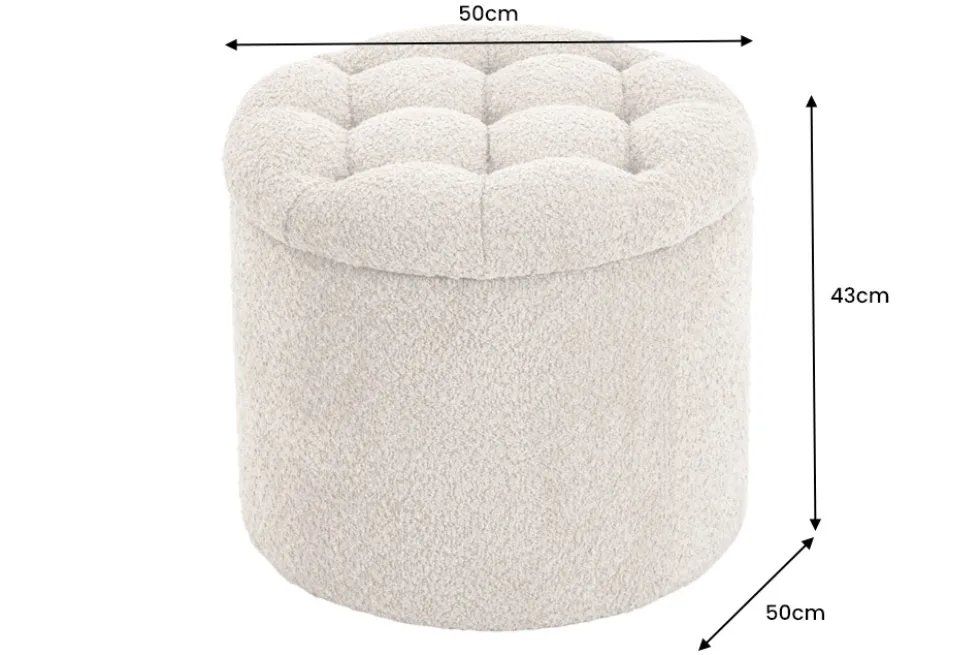 Runder Hocker MODERN BAROCK 50cm champagner Bouclé mit Stauraum