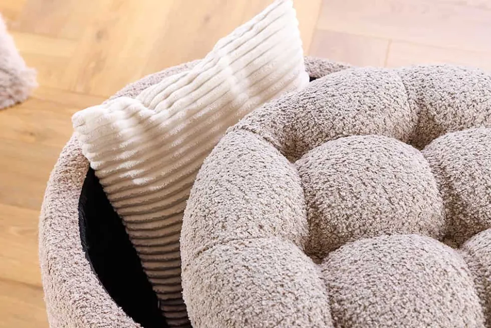 Runder Hocker MODERN BAROCK 50cm champagner Bouclé mit Stauraum