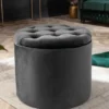 Runder Hocker MODERN BAROCK 50cm grau Samt mit Stauraum