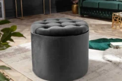 Runder Hocker MODERN BAROCK 50cm grau Samt mit Stauraum
