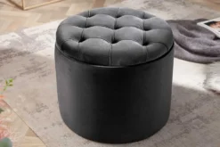 Runder Hocker MODERN BAROCK 50cm grau Samt mit Stauraum