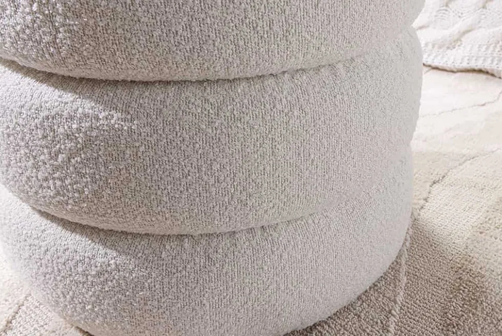Runder Hocker VOGUE 50cm creme weiß Bouclé Polsterhocker mit Stauraum