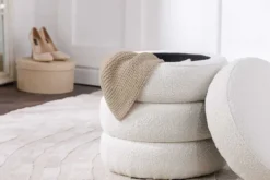 Runder Hocker VOGUE 50cm creme weiß Bouclé Polsterhocker mit Stauraum