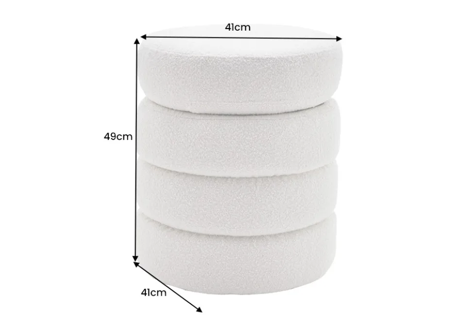 Runder Hocker VOGUE 50cm creme weiß Bouclé Polsterhocker mit Stauraum