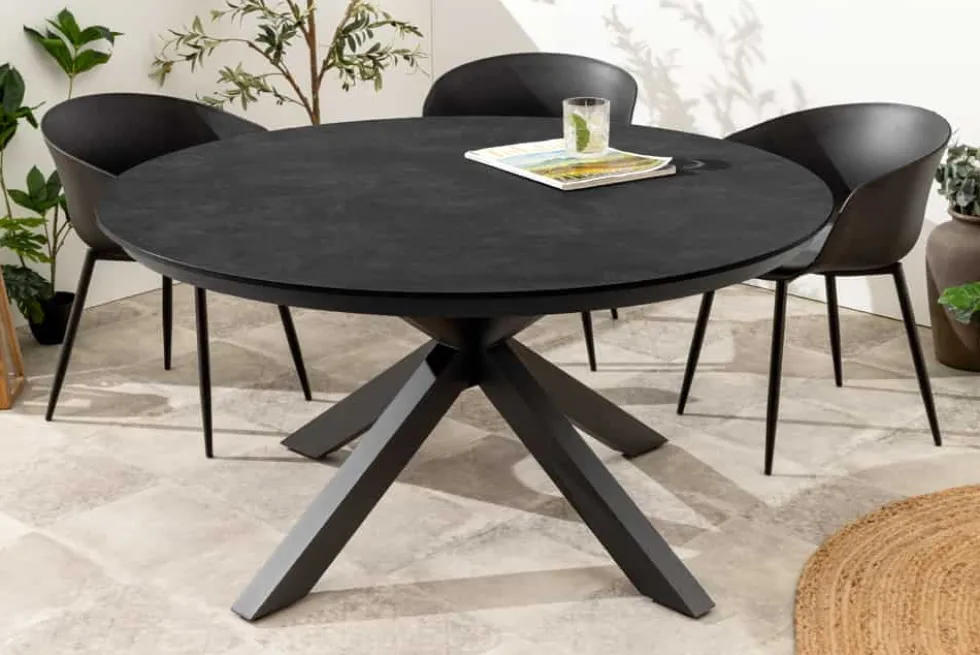 Runder In- und Outdoor Esstisch GALAXY 120cm anthrazit Keramik Aluminium Gartentisch