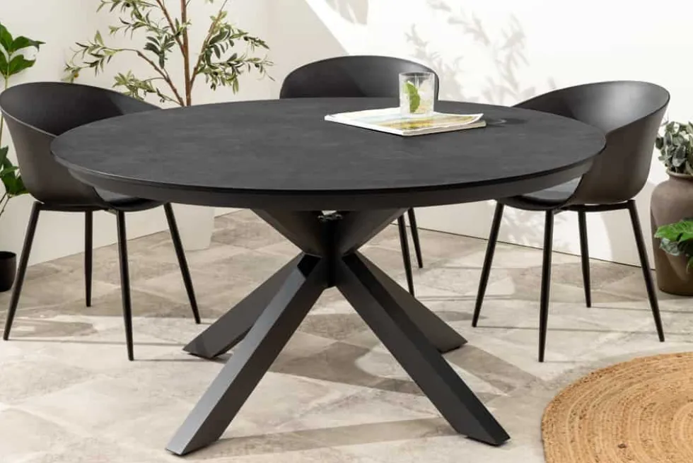 Runder In- und Outdoor Esstisch GALAXY 120cm anthrazit Keramik Aluminium Gartentisch
