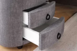 Runder Nachttisch SIGNUM 55cm grau Vogue Seiden Samtstoff inkl. Beleuchtung Schubladen