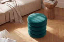 Runder Polsterhocker VOGUE 40cm grün Samt mit Stauraum