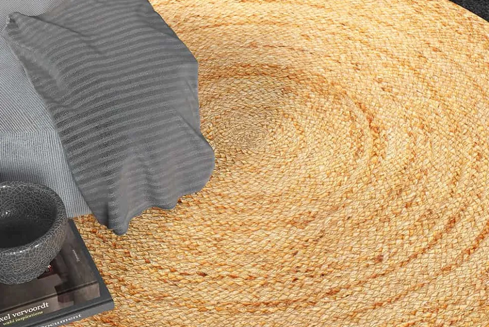 Runder Teppich PURE NATURE 120cm Jute handgewebt Flachgewebe