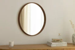 Runder Wandspiegel PORTRAIT 70cm braun in Walnussholz-Design