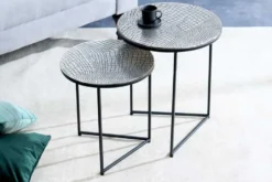 Rundes 2er Set Beistelltisch ELEMENTS 50cm silber antik Krokodil-Design handmade