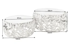 Rundes 2er Set Couchtische ABSTRACT LEAF 70cm weiß silber Marmor Metall Blatt-Design