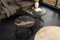 Rundes 2er Set Couchtische ELEGANCE 75cm schwarz gold sand Aurora Oro Keramik